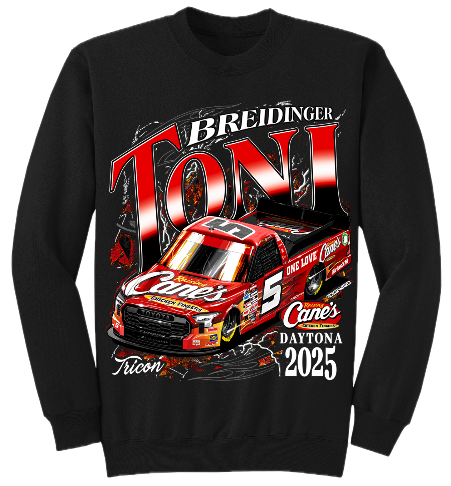 2025 DAYTONA RAISING CANE'S TONI BREIDINGER CREWNECK SWEATSHIRT (BLACK)