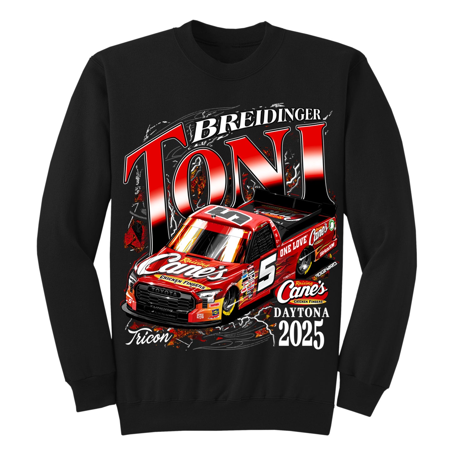 2025 DAYTONA RAISING CANE'S TONI BREIDINGER CREWNECK SWEATSHIRT (BLACK)