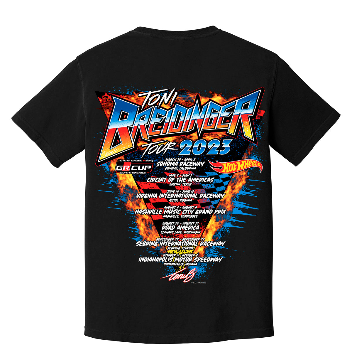 No. 70 HOT WHEELS'S TONI BREIDINGER 2023 GR CUP TOUR T-Shirt (BLACK)
