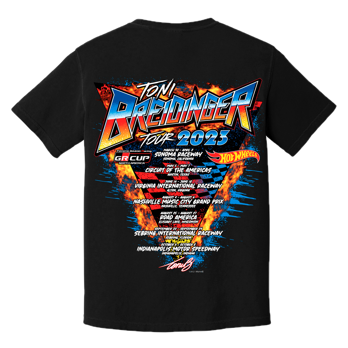 No. 70 HOT WHEELS'S TONI BREIDINGER 2023 GR CUP TOUR T-Shirt (BLACK)