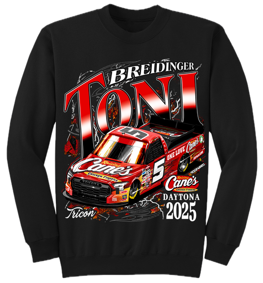 2025 DAYTONA  RAISING CANE'S TONI BREIDINGER CREWNECK SWEATSHIRT (BLACK)
