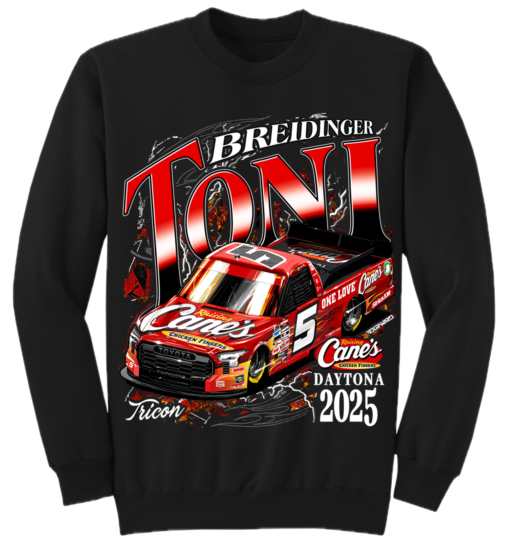 2025 DAYTONA  RAISING CANE'S TONI BREIDINGER CREWNECK SWEATSHIRT (BLACK)
